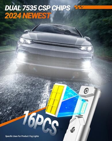 مصابيح ضباب SEALIGHT H10 9140 9145 LED باللون الأصفر، 16000LM 9140 H10 مصابيح ضباب LED، مصابيح ضباب فائقة السطوع 1000% LED، مصابيح ضباب كهرمانية 3000K، غير قطبية، حزمة من 2 in Kuwait