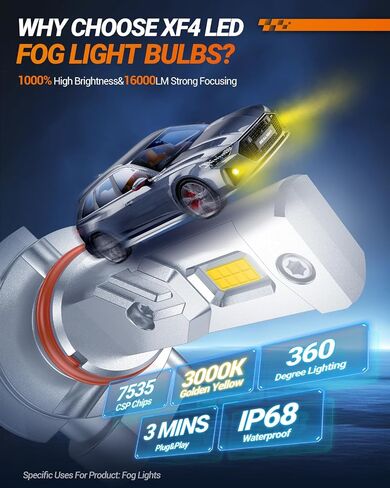 SEALIGHT H10 9140 9145 LED Fog Light Bulbs Yellow, 16000LM 9140 H10 LED Fog Lights, 1000% Super Brightness Fog Lights LED, 3000K Amber Fog Light Bulbs, Non-polarity, Pack of 2 in Saudi Arabia
