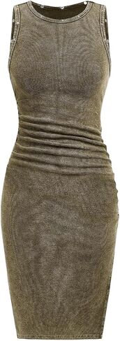 Women's Distressed Crewneck Sleeveless Dress Rivet Decor Ruched Y2k Dresses Summer Sexy Dress in Saudi Arabia