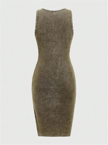 Women's Distressed Crewneck Sleeveless Dress Rivet Decor Ruched Y2k Dresses Summer Sexy Dress in Saudi Arabia