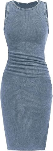 Women's Distressed Crewneck Sleeveless Dress Rivet Decor Ruched Y2k Dresses Summer Sexy Dress in Saudi Arabia