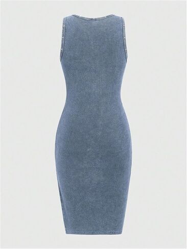 Women's Distressed Crewneck Sleeveless Dress Rivet Decor Ruched Y2k Dresses Summer Sexy Dress in Saudi Arabia