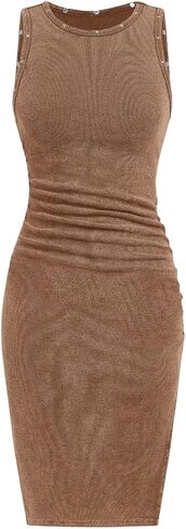 Women's Distressed Crewneck Sleeveless Dress Rivet Decor Ruched Y2k Dresses Summer Sexy Dress in Saudi Arabia