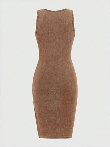 Women's Distressed Crewneck Sleeveless Dress Rivet Decor Ruched Y2k Dresses Summer Sexy Dress in Saudi Arabia