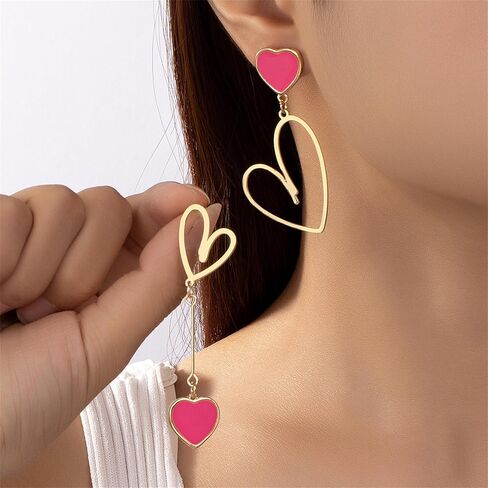 MALOYANVE Heart Asymmetrical Earrings for Women Cute Hollow Solid Love Hypoallergenic Stainless Steel Dangling Stud Earrings Valentine's Day Anniversary Jewelry Gifts in Kuwait