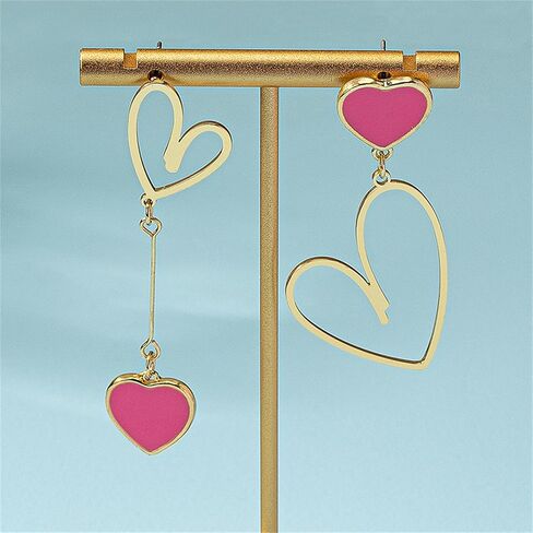 MALOYANVE Heart Asymmetrical Earrings for Women Cute Hollow Solid Love Hypoallergenic Stainless Steel Dangling Stud Earrings Valentine's Day Anniversary Jewelry Gifts in Kuwait