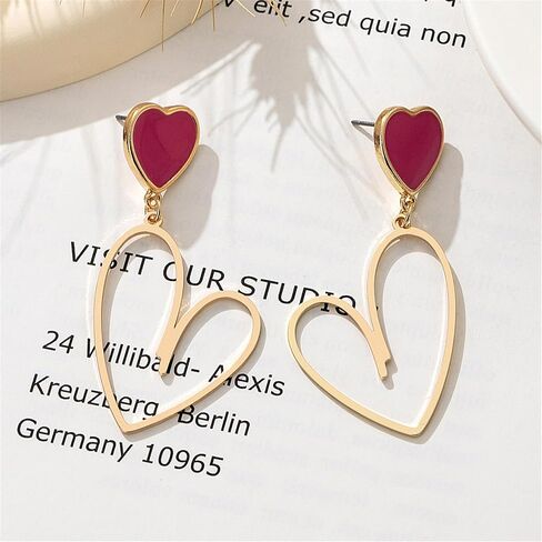 MALOYANVE Heart Asymmetrical Earrings for Women Cute Hollow Solid Love Hypoallergenic Stainless Steel Dangling Stud Earrings Valentine's Day Anniversary Jewelry Gifts in Kuwait