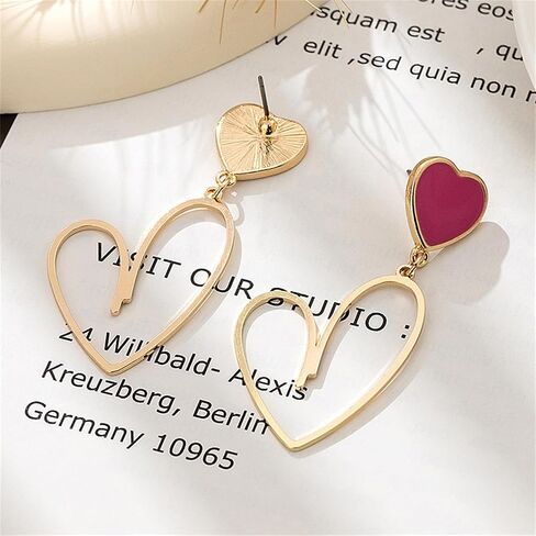 MALOYANVE Heart Asymmetrical Earrings for Women Cute Hollow Solid Love Hypoallergenic Stainless Steel Dangling Stud Earrings Valentine's Day Anniversary Jewelry Gifts in Kuwait