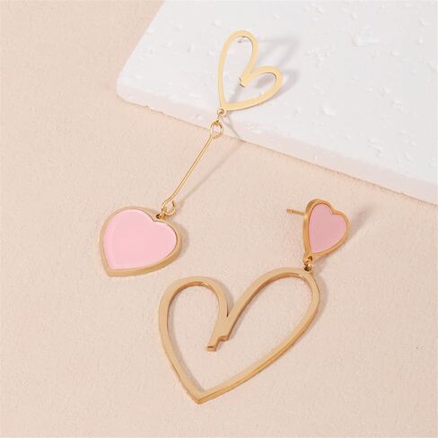 MALOYANVE Heart Asymmetrical Earrings for Women Cute Hollow Solid Love Hypoallergenic Stainless Steel Dangling Stud Earrings Valentine's Day Anniversary Jewelry Gifts in Kuwait