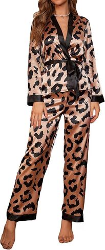 Milumia Women's 2 Piece Leopard Print Satin Pajama Shirts Pants PJ Sets in Saudi Arabia
