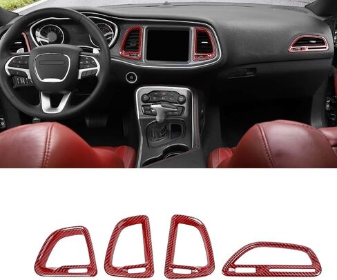 Air Conditioning Outlet Vent Trim, 4PCS Center Console Dash AC Vent Cover Compatible with Dodge Challenger 2015-2024, Red Carbon Fiber in Kuwait