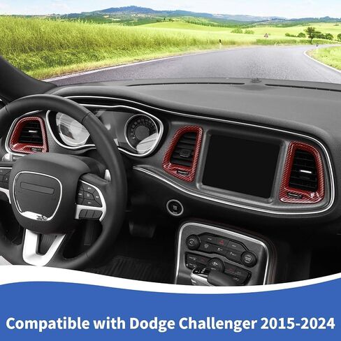 Air Conditioning Outlet Vent Trim, 4PCS Center Console Dash AC Vent Cover Compatible with Dodge Challenger 2015-2024, Red Carbon Fiber in Kuwait