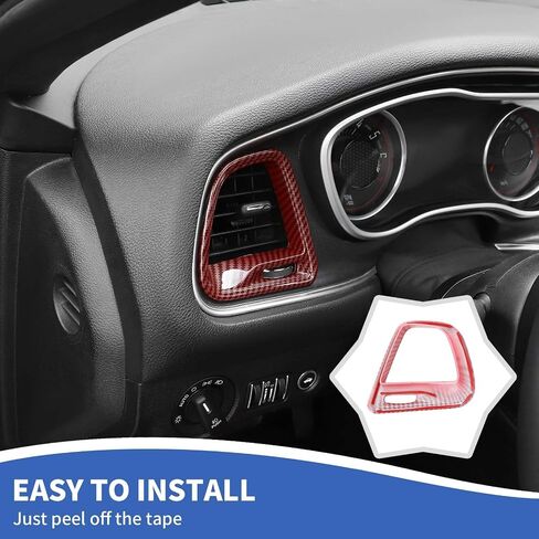 Air Conditioning Outlet Vent Trim, 4PCS Center Console Dash AC Vent Cover Compatible with Dodge Challenger 2015-2024, Red Carbon Fiber in Kuwait