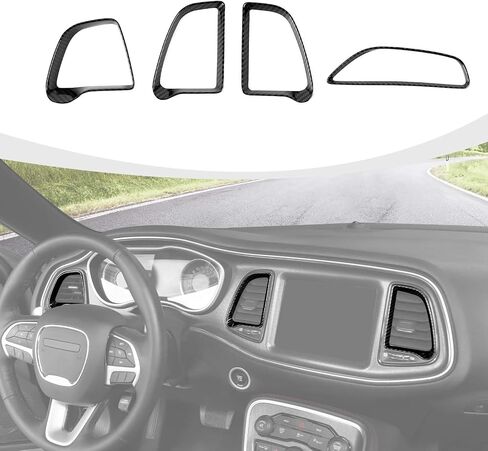 Air Conditioning Outlet Vent Trim, 4PCS Center Console Dash AC Vent Cover Compatible with Dodge Challenger 2015-2024, Red Carbon Fiber in Kuwait