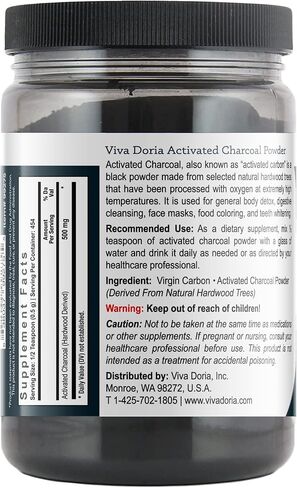 Viva Doria Activated Charcoal 520 mg, 120 Vegetable Capsules Highly Absorbent Helps Alleviate Gas & Bloating Supports Natural detoxification in Kuwait