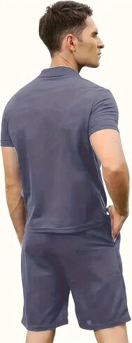 Men's Tracksuit 2 Piece Quarter Zip Sweatsuit Sets Short Sleeve Golf Polo Shirts Summer Shorts Loungewear in Kuwait