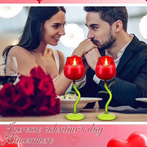 2 Pcs Valentine's Day Scented Candle Gift for Women Lavender Scented Rose Flower Wine Glasses Candle Soy Candles Gift for Valentine's Day Birthday Mother's Day(Red Rose,Green Color Leaf) in Kuwait