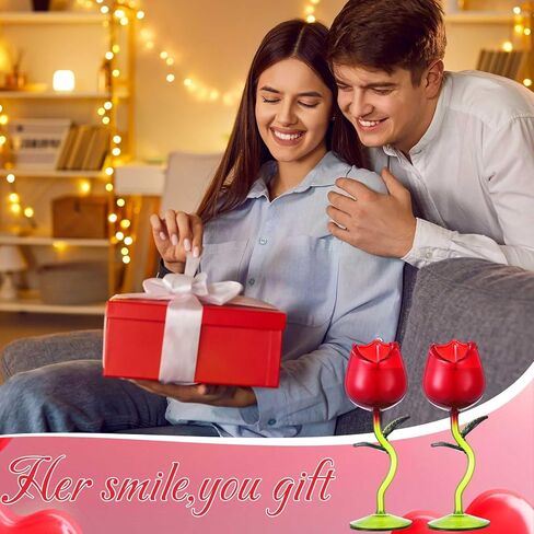 2 Pcs Valentine's Day Scented Candle Gift for Women Lavender Scented Rose Flower Wine Glasses Candle Soy Candles Gift for Valentine's Day Birthday Mother's Day(Red Rose,Green Color Leaf) in Kuwait
