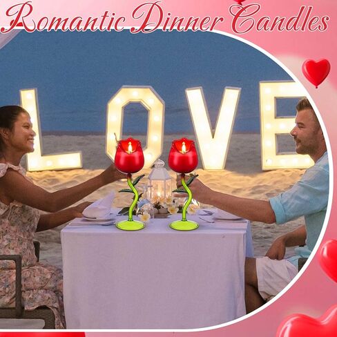 2 Pcs Valentine's Day Scented Candle Gift for Women Lavender Scented Rose Flower Wine Glasses Candle Soy Candles Gift for Valentine's Day Birthday Mother's Day(Red Rose,Green Color Leaf) in Kuwait