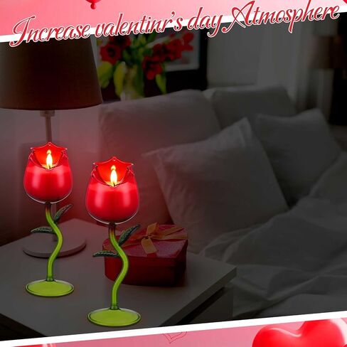 2 Pcs Valentine's Day Scented Candle Gift for Women Lavender Scented Rose Flower Wine Glasses Candle Soy Candles Gift for Valentine's Day Birthday Mother's Day(Red Rose,Green Color Leaf) in Kuwait