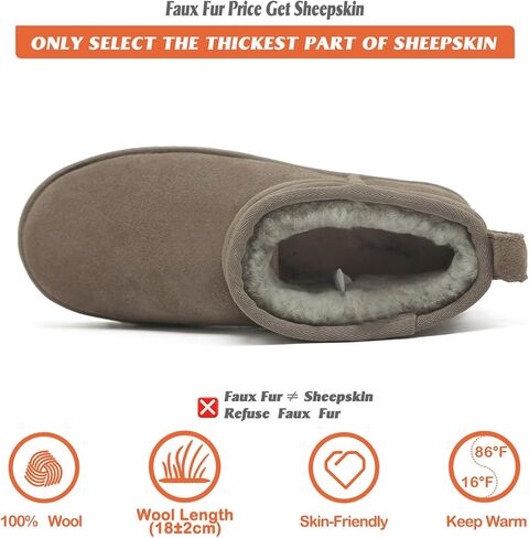 Mel&Syd 100% Sheepskin Mini Boots with Arch Support Options: Warm to -22°F | 18mm Breathable Merino Wool Warmth - 5mm+5mm Dual Cushioning - Waterproof-Treated Suede for Commuting & Daily Winter Wear in Saudi Arabia