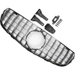 X AUTOHAUX Front Upper Hood Bumper Grille Grill for Mercedes-Benz GLC250 2017-2018 Front Upper Bumper Kidney Grille Grill with Hole Chrome Silver Tone