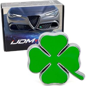 iJDMTOY The Lucky Quadrifoglio Four Leaf Clover Cloverleaf Emblem Badge w/Grille/Mesh Mount Bolt Anchor Compatible with Alfa Romeo