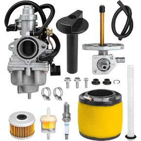 مجموعة المكربن ​​BlueStars TRX250 - تناسب Honda TRX 250 Recon 250 TRX250TM TRX250TE ATV 16100-HM8-B01 Carb - مع صمام الوقود بيتكوك، فلتر الهواء، فلتر الوقود، فلتر الزيت، قابس الإشعال، برغي الرافعة