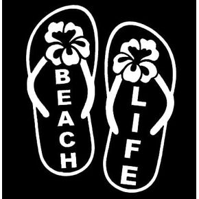 ملصق من الفينيل مطبوع عليه LLI Beach Life Flip Flops | سيارات شاحنات فانس جدران كمبيوتر محمول | أبيض | 5.5 × 4.4 بوصة | LLI776