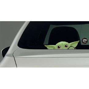 3X Baby Yoda On Board Peeking JDM Fancy Vinyl Sticker with Anti-Scratch Coating 8" x 2.5" for Car Truck Window Bumper Fridge Skate Binder Bike Laptop Luggage