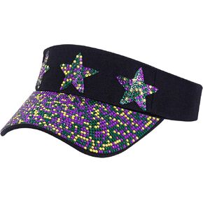 Erinaco Women Sparkly Star Rhinestone Visor Hat UV Protection Adjustable Wide Brim Sport Cap