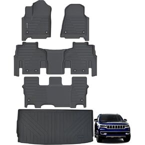 Floor Liners & Cargo Liners & Backrest Mat for 2022-2024 2025 Jeep Wagoneer 7 Seats Non L(Not Fit 8 Seats),TPE All Weather Protection Car Floor Mats with Trunk Mat Covering The Backrest