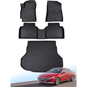 All Weather Floor Mats Set Custom Fit for Hyundai Elantra Elantra N (Not for Hybrird) 2025 2024 2023 2022 2021 All Weather Cargo Liner Rear Cargo Tray Trunk Floor Mat for Hyundai Elantra Accessories