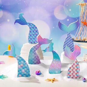 6 Pcs Mermaid Party Decorations Under The Sea Mermaid Centerpieces for Tables Ocean Theme Mermaid Decor Wooden Table Ornaments for Birthday Party Supplies DIY Decor