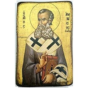 Wooden Greek Christian Orthodox Wood Icon of Saint Athanasios / A0