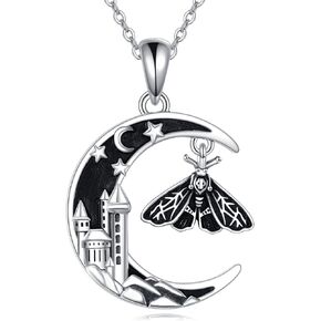 Skeleton/Bat/Moth Necklace 925 Sterling Silver Vintage Skull Pendant Halloween Necklace Jewelry for Women Men