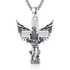 Saint Gabriel Necklace 925 Sterling Silver Archangel St Gabriel Amulet Pendant Necklace,Saint Gabriel Statue Necklaces Jewelry for Men with 22 in Chain