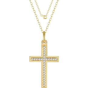 14k Solid Gold Personalized Diamond-Accented Cross Pendant Necklace Series,DEF VS~VVS,No fading, No allergies, Non gold-plating,Lab grown Diamond,Lobster buckle