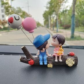 Couple Cute Ornaments, Cute Cartoon Couples Car Decoration Cute Car Dashboard Ornament Lovely Couple Kissing Boy Girl Car Ornament Car Interior Decoration (Tree Couple Couple(BluePowder)+Love Balloon)