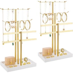 CYEAH 2 Pack Jewelry Stand Holder Organizer, Jewlery Hanger for Necklaces, Bracelets, Earrings, Gold Jewelry Holder Stand, Metal Aesthetic Jewelry Stand for Storage and Display