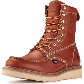 SUREWAY Mens 8 in Wedge Moc Soft/Steel Toe Work Boots for Men,Full-Grain Leather,Goodyear Welt,EH,Safety Industrial Construction Boots/Shoes for Women,Waterproof Soft Toe Light Brown,Size 12