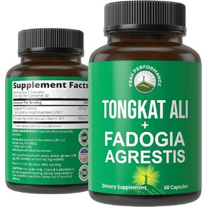 Tongkat Ali + Fadogia Agrestis 2-in-1 T Supplement for Men. Ultra High Strength Tongkat-Ali Longjack Extract + Fadogia Agrestis Extract. Vegan Capsules. Support Natural Energy. USA Tested Pills