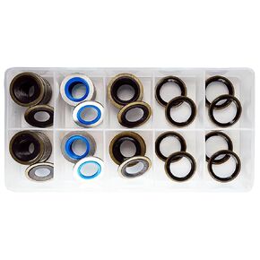 60Pcs 5 Sizes Metal/Rubber Oil Drain Plug Gasket Assortment Kits fit for Ford, Chevrolet and more, Replace 097-021, 097-025, 097-035, 55196309