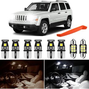 LED Interior Lights Bulb Kit Replacement for 2007 2008 2009 2010 2011 2012 2013 2014 2015 Jeep Patriot Map Dome Door Trunk License Plate Lights Super Bright White Interior Light Bulbs + Tool