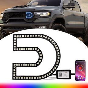 Universal C Ring RGB LED Emblems Decorative Light Front Bumper Lamp with Multi-Color Halo Fit for Cummins Cumins Dodge Ram 1500 2500 3500 Fender Pickup