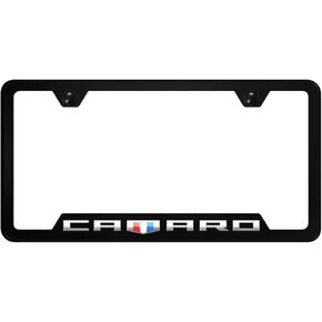 Au-TOMOTIVE GOLD, INC. Officially Licensed UV Print Logo on Black Polycarbonate Notched License Plate Frame for Camaro