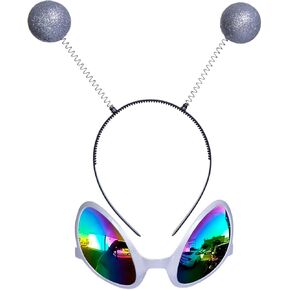 Alien Headband and Glasses,Halloween Space Costume Accessories Alien Antenna Headband and Alien Glasses Set