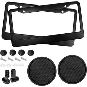 Black License Plate Frames 2Pack Aluminium Car License Plate Cover with 2 Holes, Universal Car Frame for Women and Man, Including Screws
