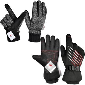 MOREOK 3M Thinsulate Winter Gloves MK022F One Pair(DEEP Gray-Large 3M Thinsulate Winter Ski Gloves MK024F One Pair(Red-Large