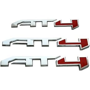 AT4 Badge Emblems 3-Piece in Silver for 2021-2023 GMC Yukon, Sierra, and Canyon - Suitable for Doors and Tailgate - Fits 1500, 2500HD, and 3500HD Models (Chrome Red)